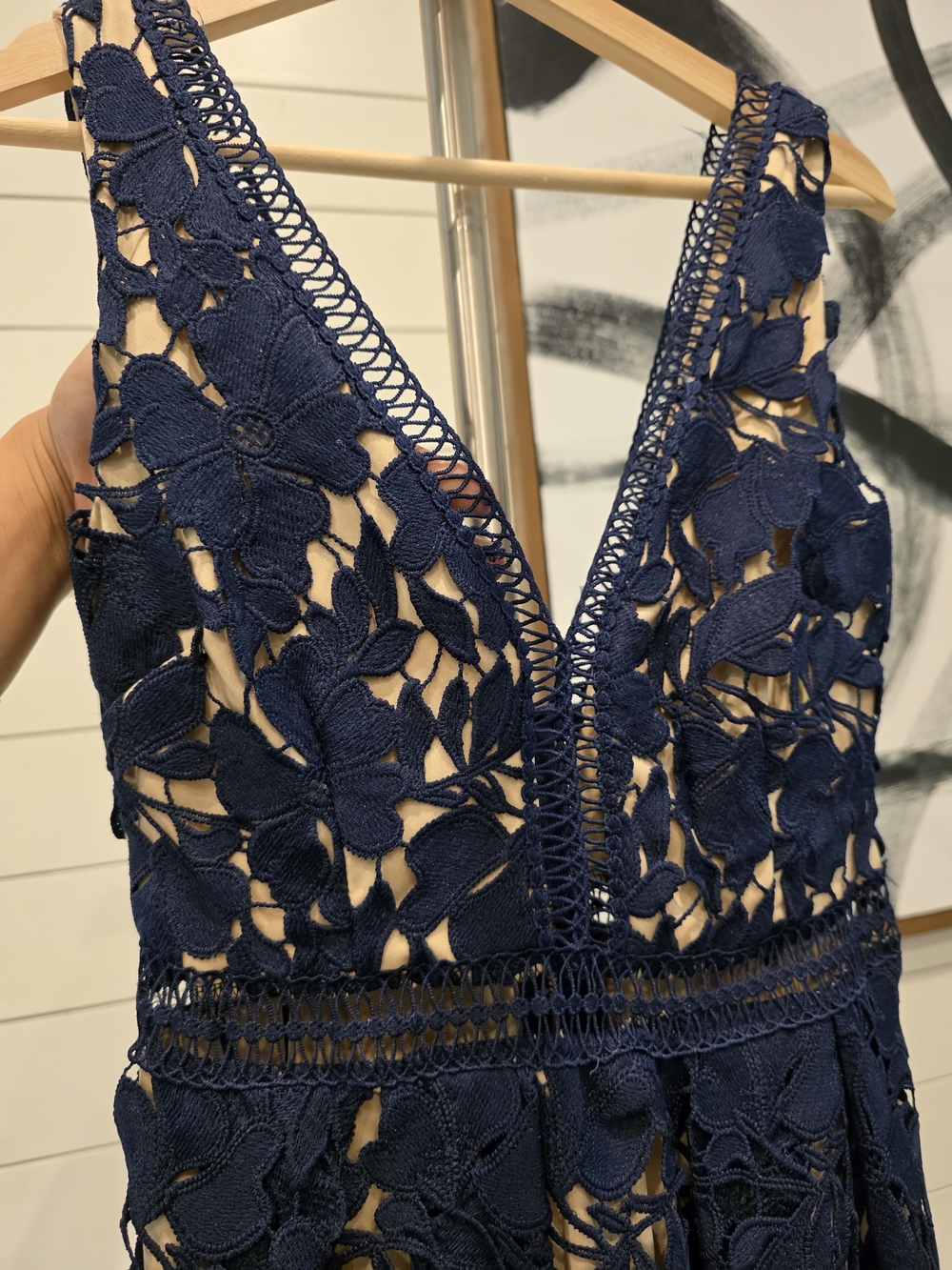 Navy Floral Lace V-Neck Midi Dress - Picture 3 of 8